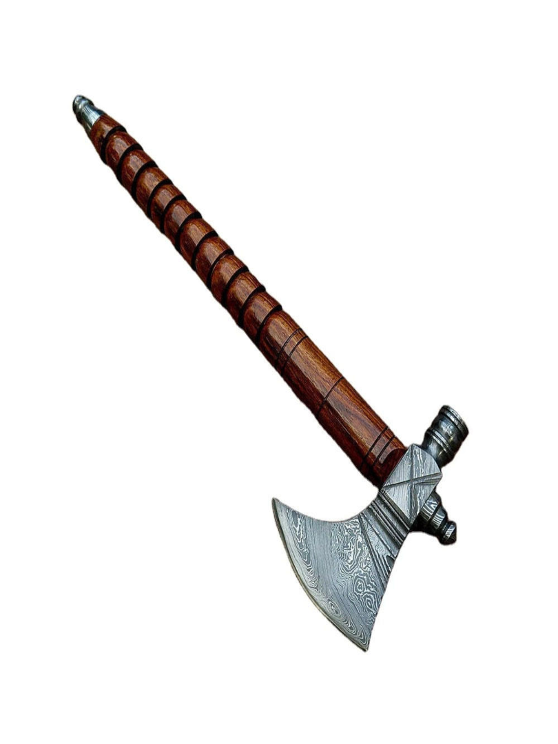 Collectible Stainless Steel Tomahawk Axe with Artistic Pattern & Wooden Handle (20")