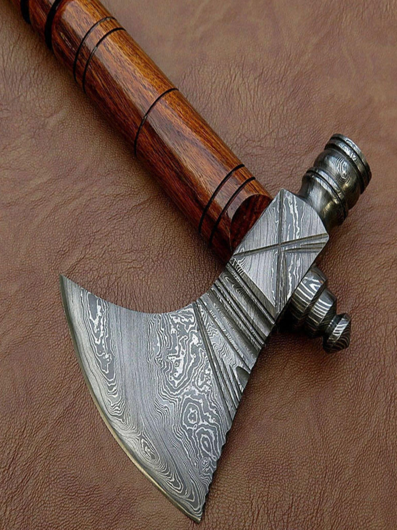 Collectible Stainless Steel Tomahawk Axe with Artistic Pattern & Wooden Handle (20") - Image 2