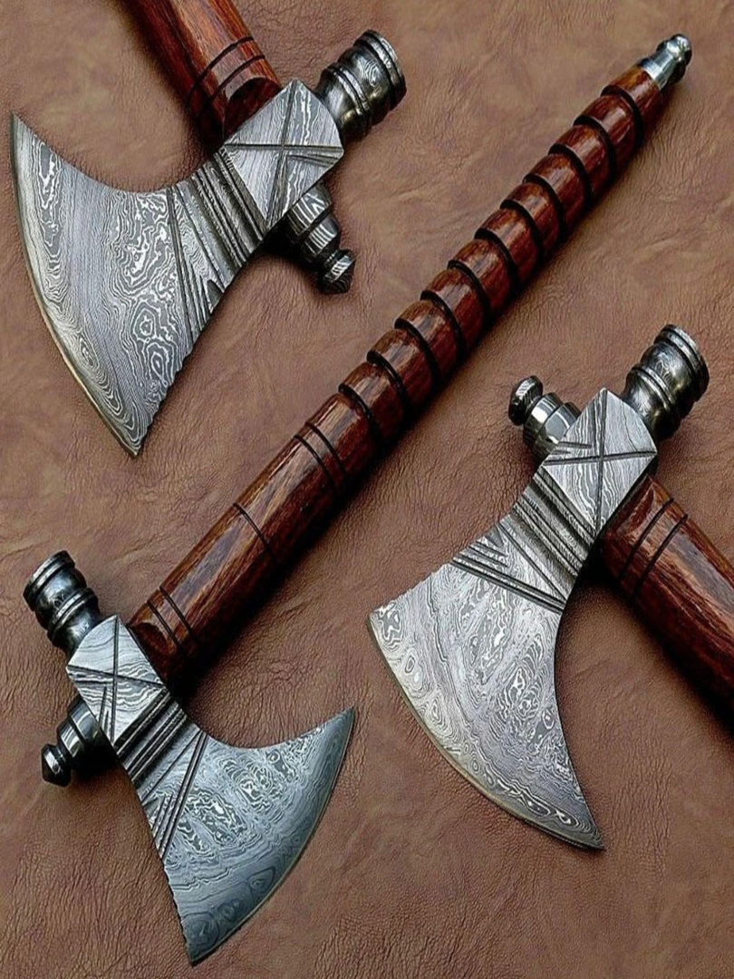 Collectible Stainless Steel Tomahawk Axe with Artistic Pattern & Wooden Handle (20") - Image 3