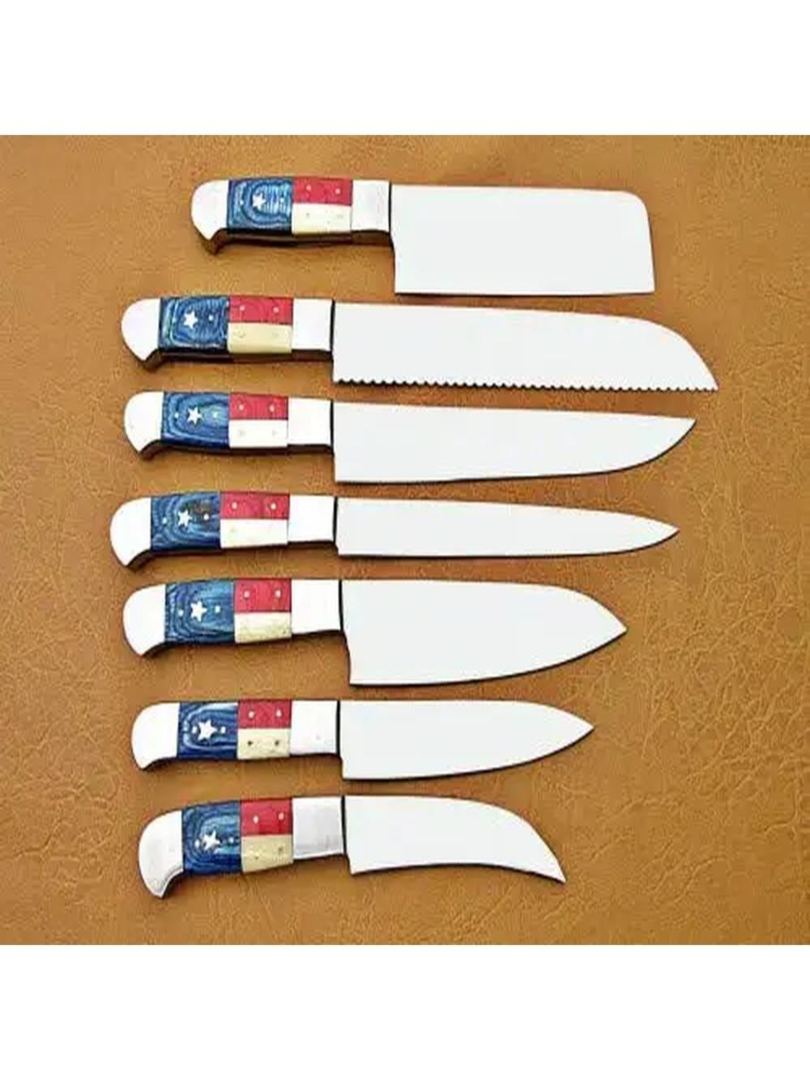 7-Piece Handmade D2 Steel Chef Knife Set with Resin Handles & Leather Sheath - Image 3