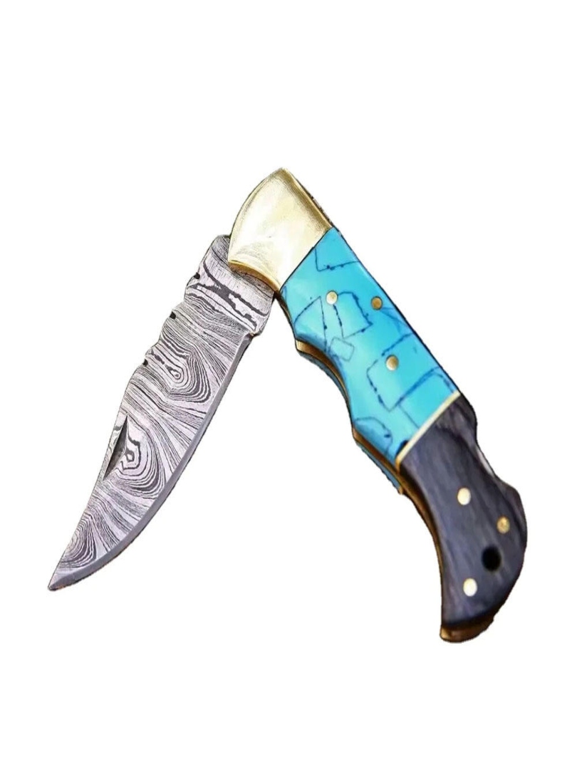 Lightweight Damascus Folding Pocket Knife with Smooth Action