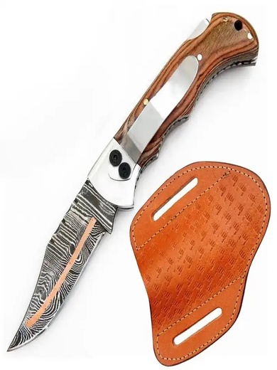 Damascus Folding Pocket Knife – Polished Handle with Precision Craftsmanship - Image 3