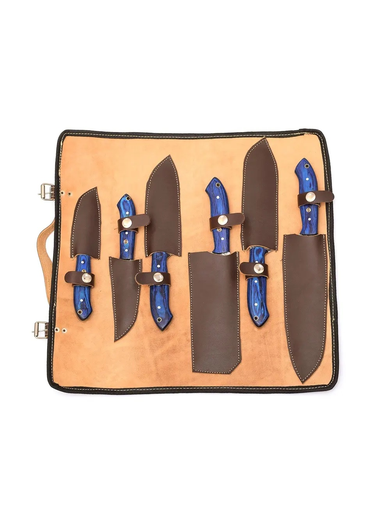 Professional 5-Piece Carbon Steel Knife Set – Handmade with Resin Handles & Leather Roll - Image 4