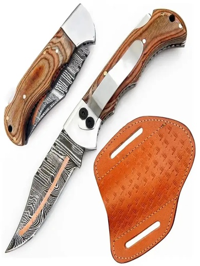 Damascus Folding Pocket Knife – Polished Handle with Precision Craftsmanship - Image 4