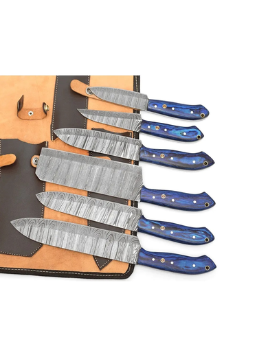 Professional 5-Piece Carbon Steel Knife Set – Handmade with Resin Handles & Leather Roll - Image 5